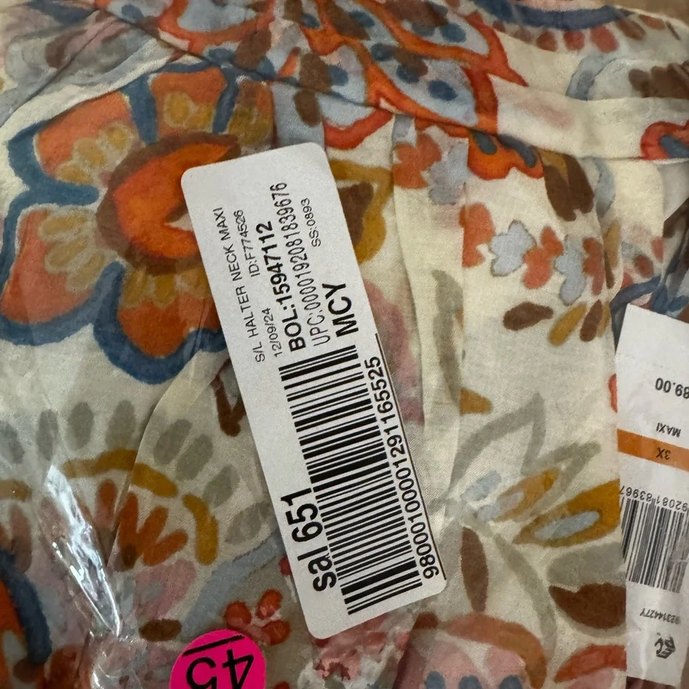 MSK floral paisley vanilla ice Cream and Orange halter sleeveless Maxi Dress nwt - Picture 6 of 7